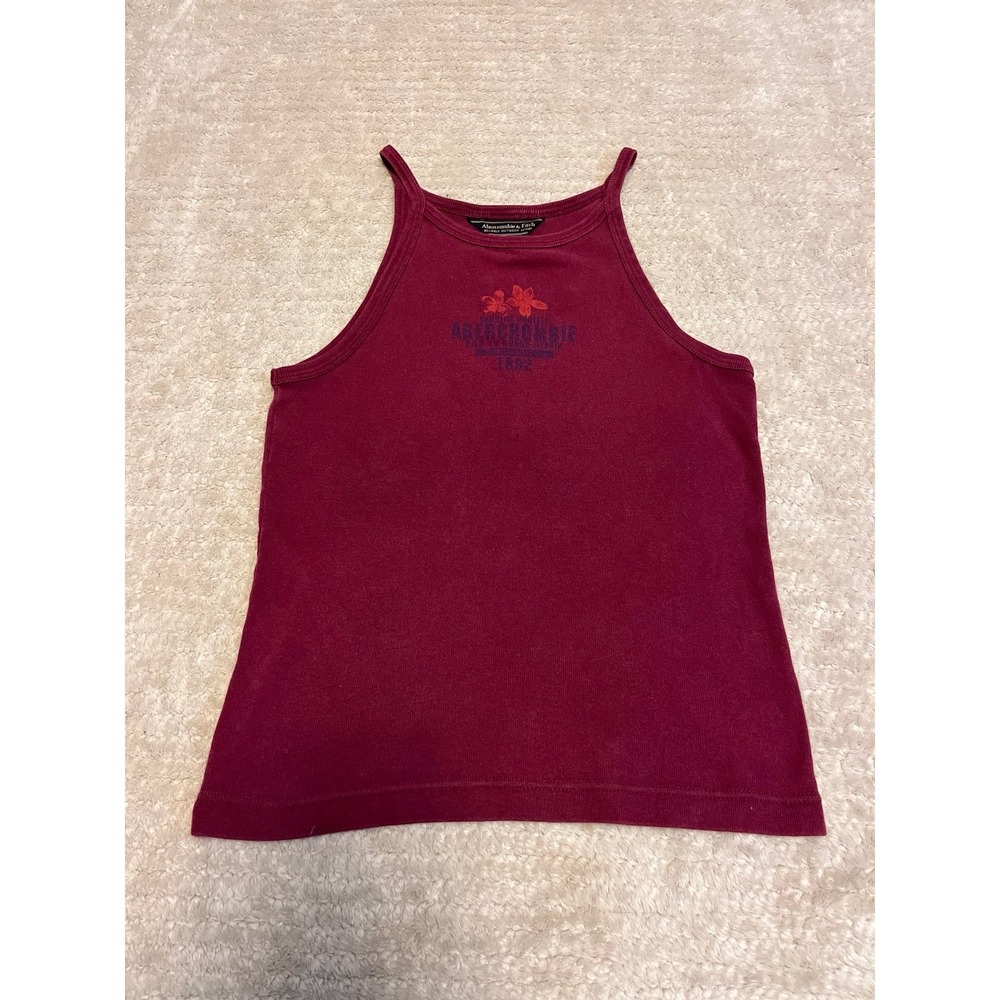 Vtg Y2K Abercrombie & Fitch maroon floral tank top 100% cotton  women's size med